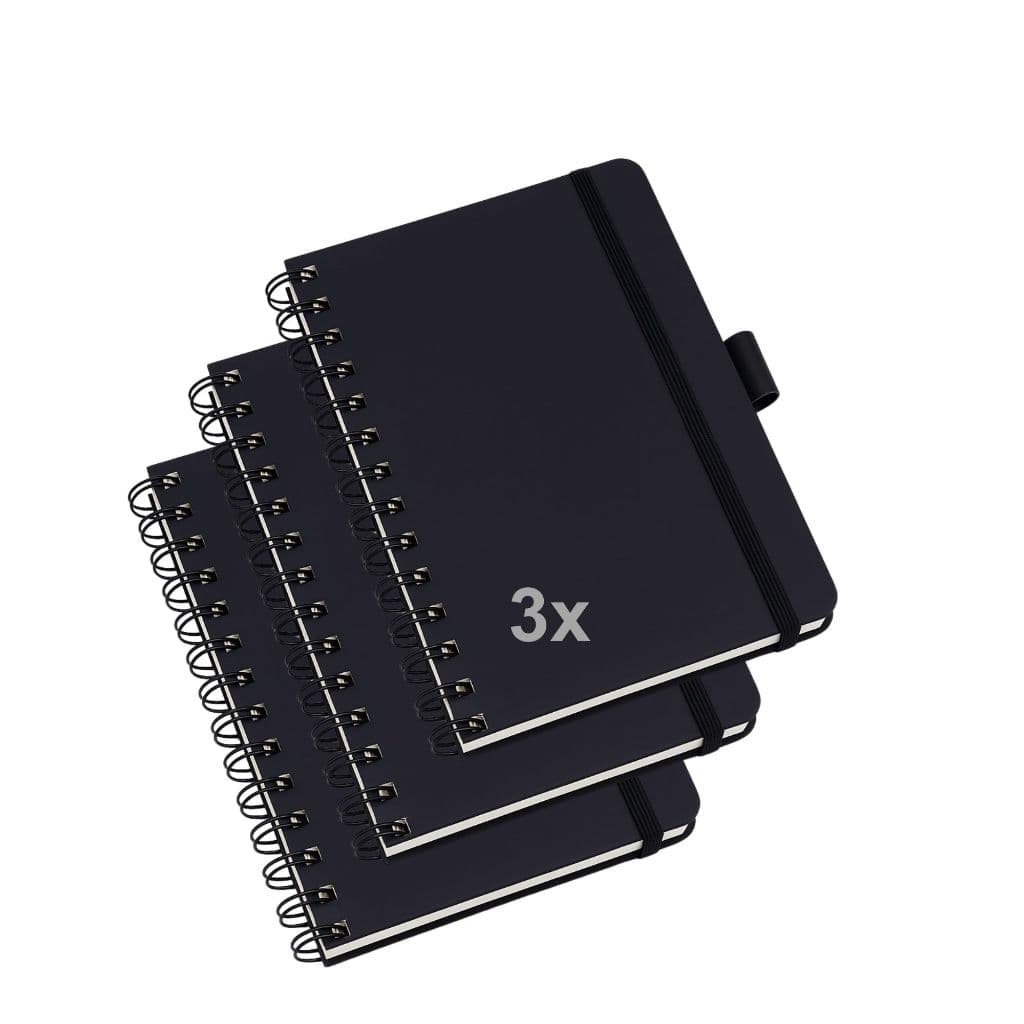 Kit3 Caderneta Capa Dura Tipo Moleskine Wire-o Universitaria Com Suporte Para Caneta Estudante Executiva