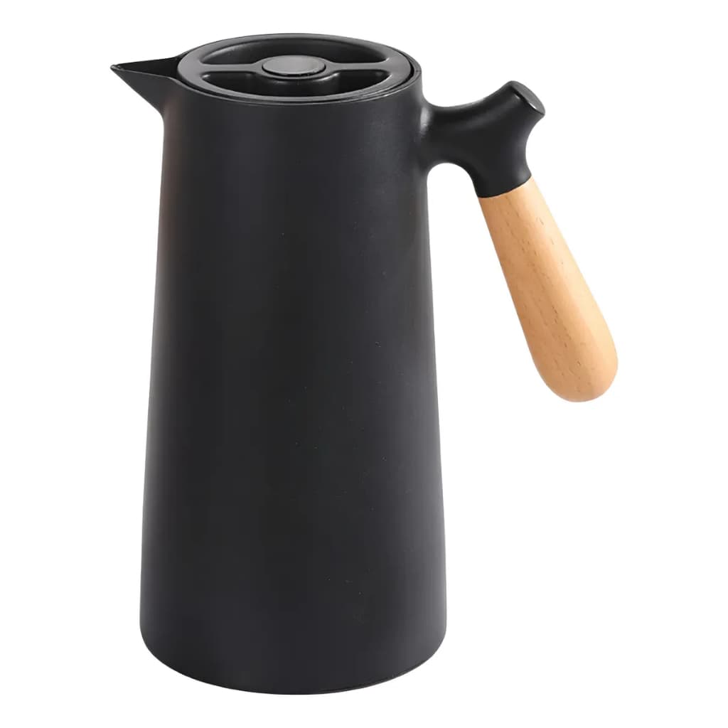 Garrafa Térmica de Café 1 Litro Preta Cabo de Madeira Café e Chá Nórdica Mantém Quente