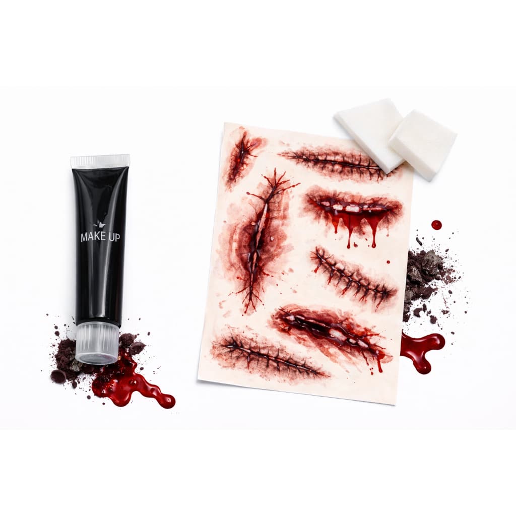 Kit maquiagem sangue falso tatuagem suturas Halloween Festa a fantasia adereço Carnaval