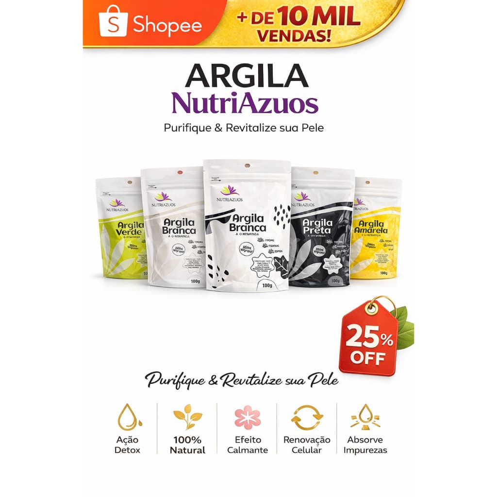 Kit ARGILAS NATURAIS NUTRIAZUOS - 5 Unidades de 100g