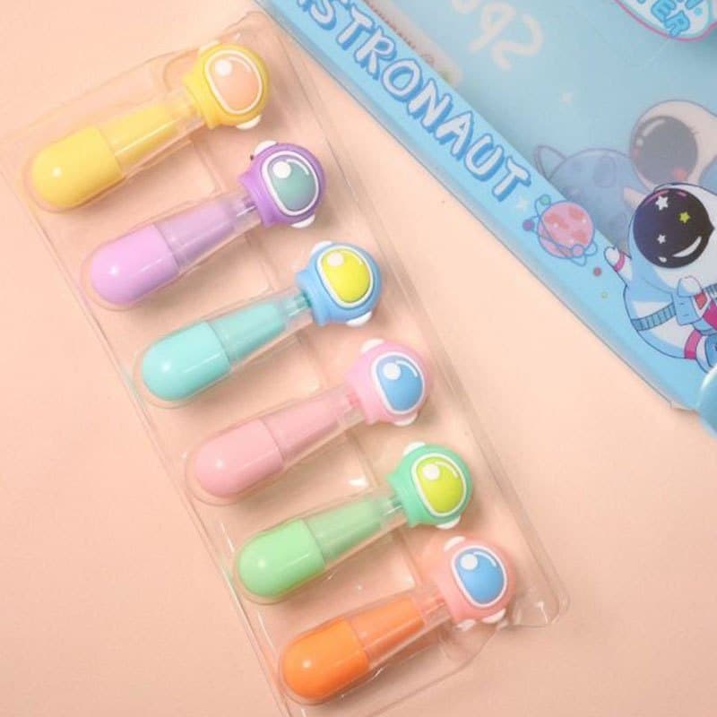 Kit Mini Marca Texto Fofo Astronauta 6 cores