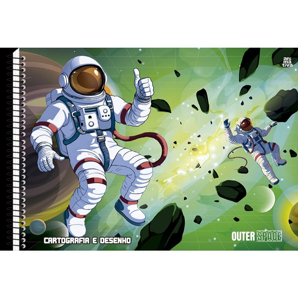 Caderno de Cartografia Outer Space 60 Folhas Espiral Capa Dura Astronauta Escolar Desenho Jovem