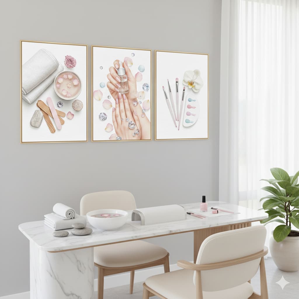 Kit Quadro Decorativo 3 Peças Spa Manicure Cuidados de Beleza
