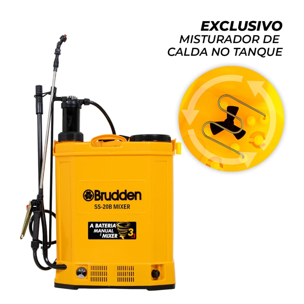 Pulverizador costal Brudden 3 em 1, a bateria, manual e mixer, modelo SS20B mixer com agitador de calda no tanque