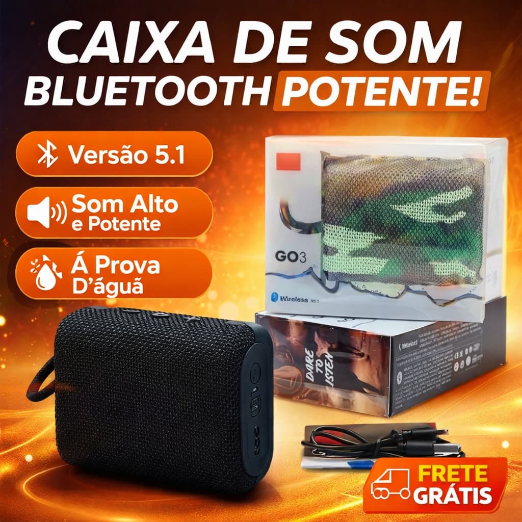 🔊 Caixa de Som Bluetooth Potente 5.1 | Som Alto | À Prova d’Água | Frete Grátis