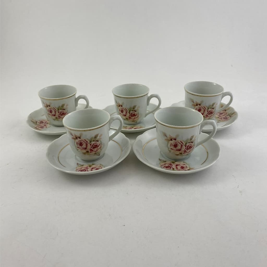 Xícaras Café Porcelana Real Com Rosas Anos 70  - Lote 5 Pçs