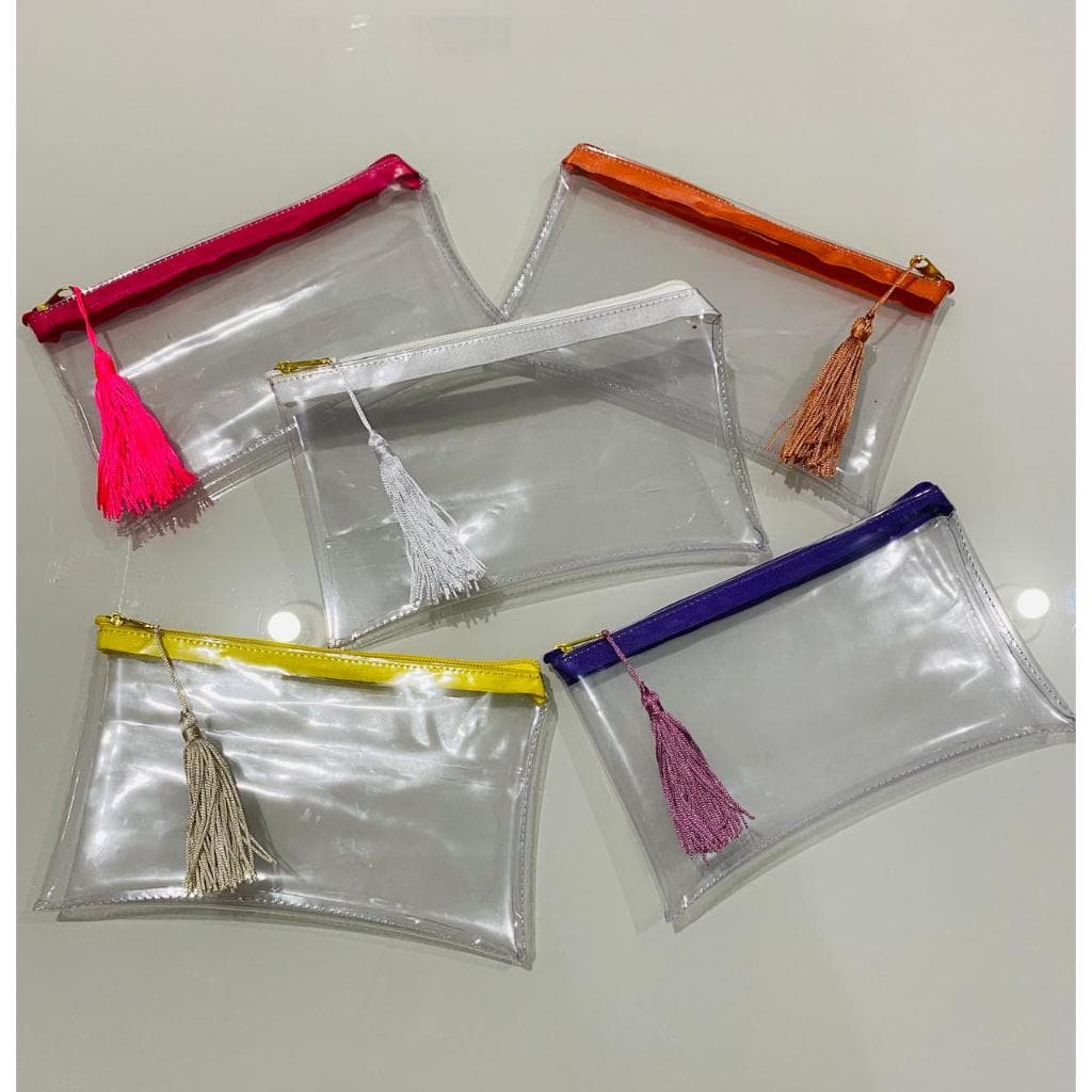 Kit 5 Unidades necessaire carteira cristal neon transparente 30MM, super resistente com pingente p/festa/mimo/