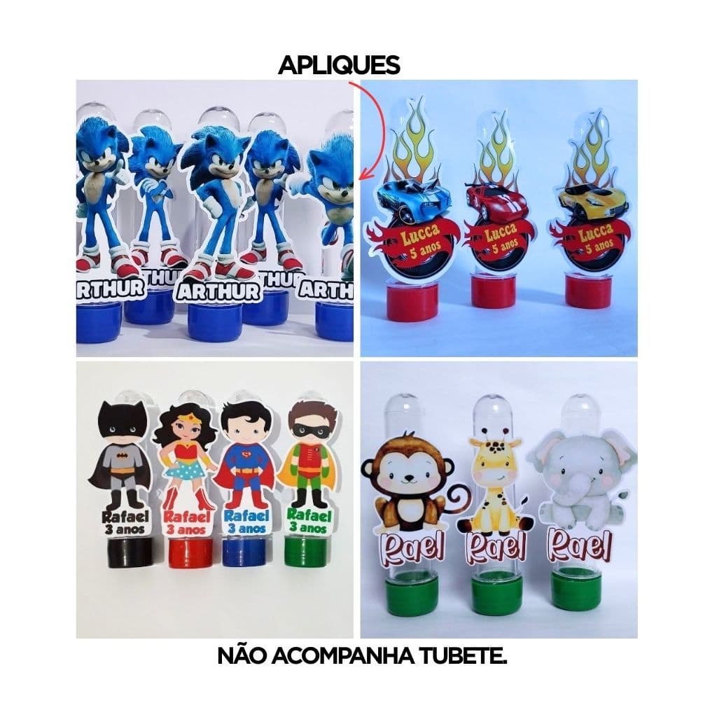 Aplique 3d para Tubete Personalizado - Aplique para Tubete 13cm - NÃO ACOMPANHA TUBETE