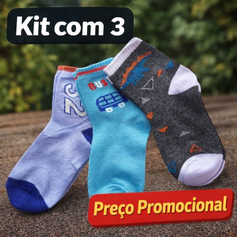 Kit Meia Infantil C/3 Pares Menino 6-8 Anos