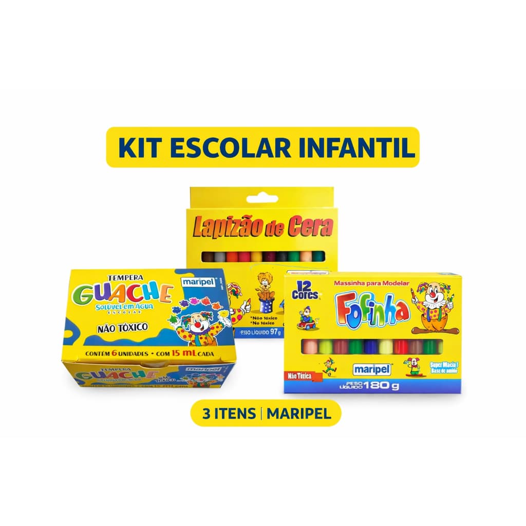 Kit Material Escolar Infantil Maripel Massinha Giz Guache