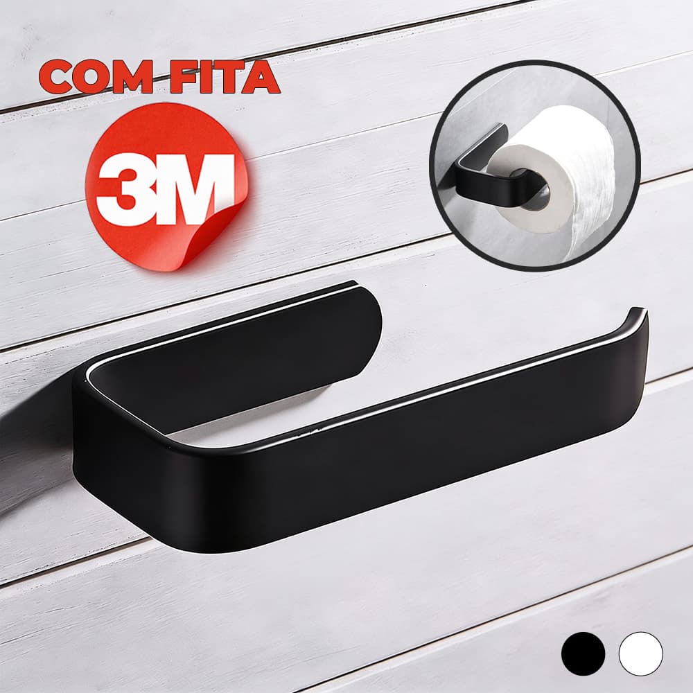 Porta Papel Higiênico Suporte Parede Armário Banheiro sem perfuração com Cola 3M Preto