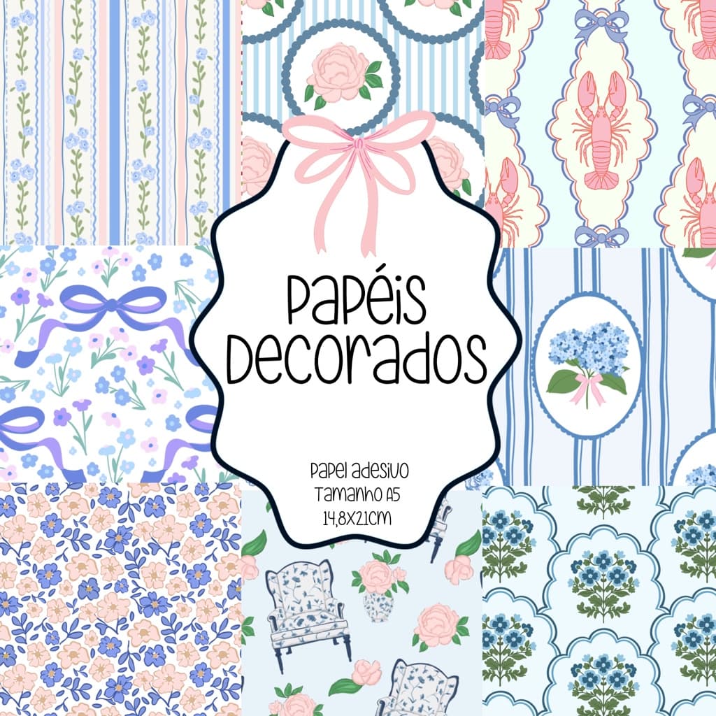 Papéis Decorados Adesivo scrapbook, colagens, planners e journaling - Tamanho A5 - All My Papers Something Blue