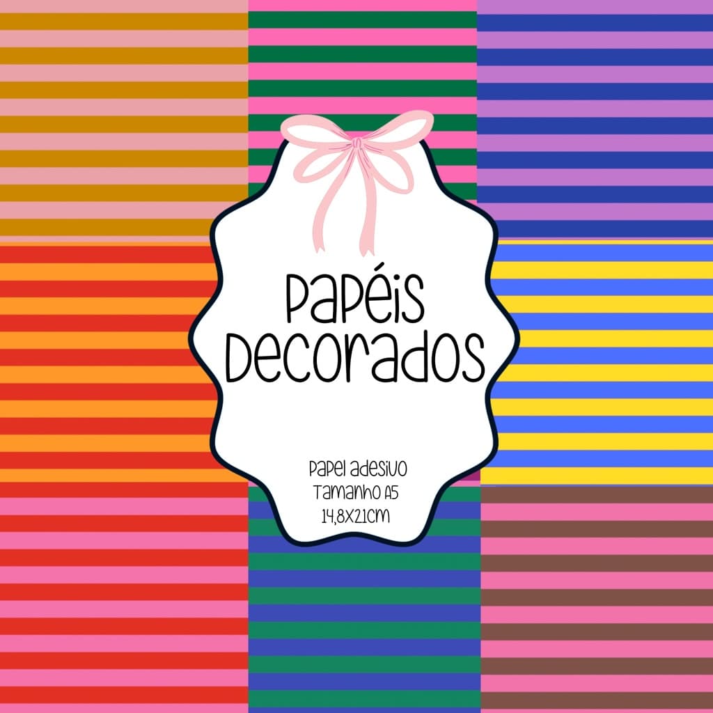 Papéis Decorados Adesivo scrapbook, colagens, planners e journaling - Tamanho A5 - All My Papers Listrados