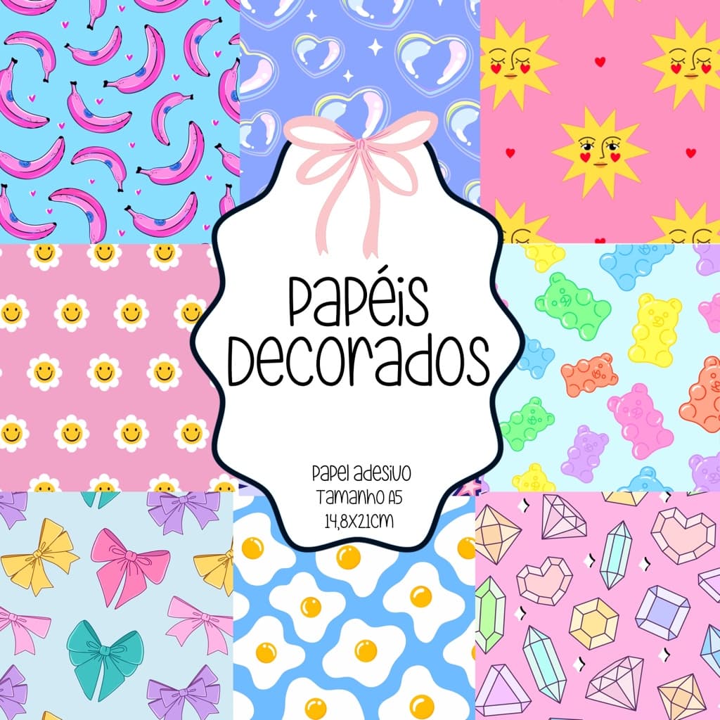 Papéis Decorados Adesivo scrapbook, colagens, planners e journaling - Tamanho A5 - All My Papers Banana Bubbles
