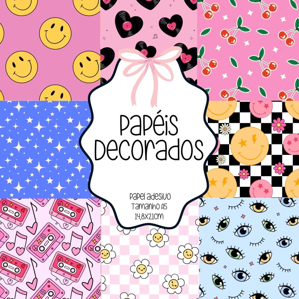 Papéis Decorados Adesivo scrapbook, colagens, planners e journaling - Tamanho A5 - All My Papers Funny Face