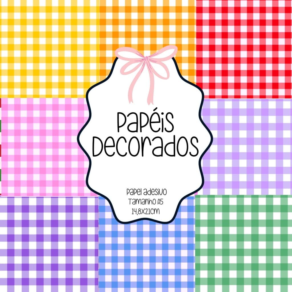Papéis Decorados Adesivo scrapbook, colagens, planners e journaling - Tamanho A5 - All My Papers Xadrez I