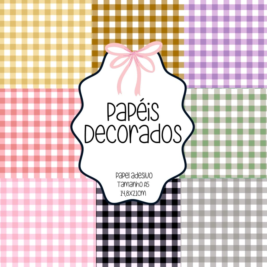 Papéis Decorados Adesivo scrapbook, colagens, planners e journaling - Tamanho A5 - All My Papers Xadrez II