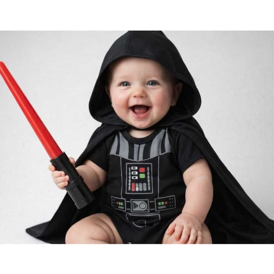 Kit Body e Acessórios Temático Bebê Mêsversário Infantil Body Darth Vader Star Wars + Capa+ SABRE DE LUZ 3D