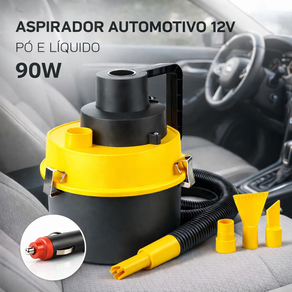 Aspirador para carros 12V Portátil Pó e Líquido Kit automotivo Com Mangueira e Bicos
