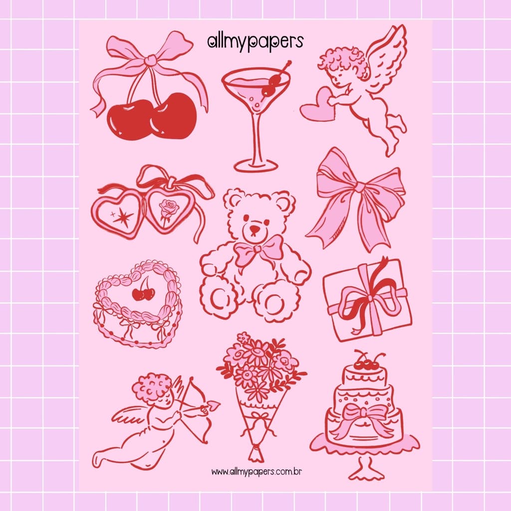 Cartela de Adesivos para Planner Agenda Bujo Journal Scrapbook Colagem - All My Papers La Vie en Rose