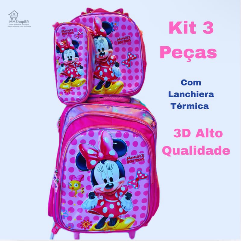 Mochila Escolar Infantil 3D Minnie - Resistente e Vibrante com Alça Reforçada