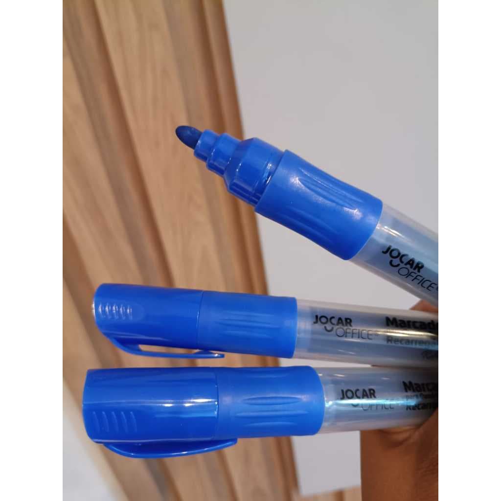 Kit com 3 Marcador para Quadro Branco RECARREGÁVEL Jocar office l Azul