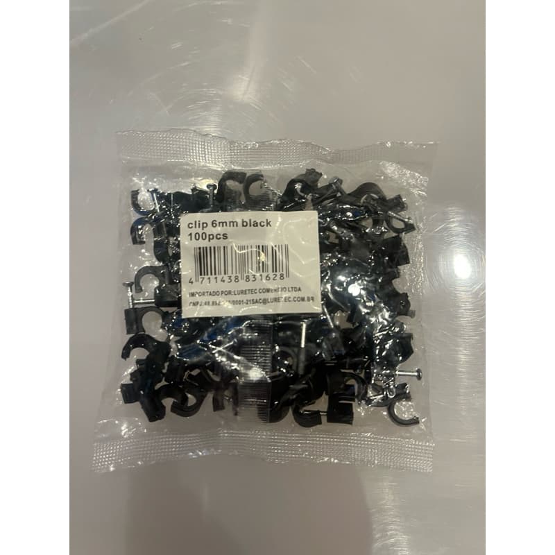 Fixa cabo 6mm preto kit com 100 peças pregos de aço