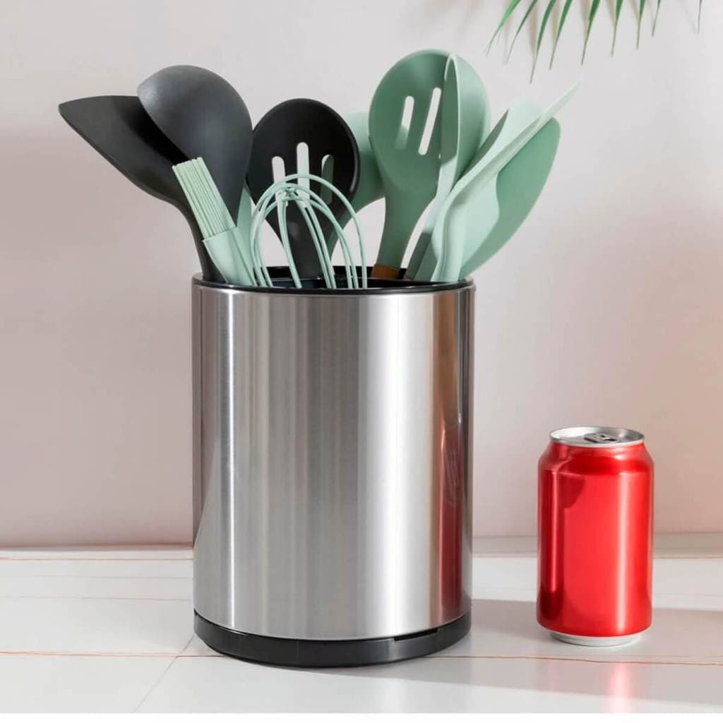 Escorredor Porta Talheres Aço Inoxidável Giratório Prático e Elegante