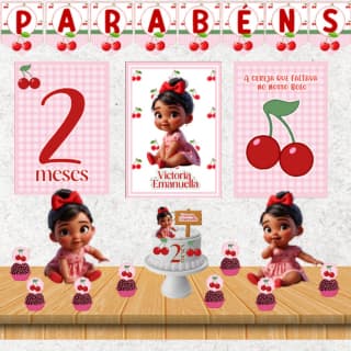 Kit Festa Só um Bolinho - CEREJINHA - TOPO DE BOLO - DECORAÇÃO