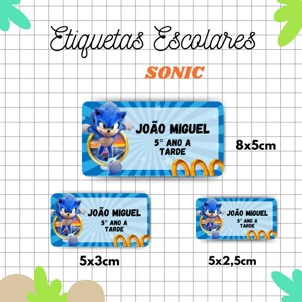 Kit Etiqueta Escolar Sonic l Adesivos Escolar l Etiquetas Personalizadas l Material Escolar l Volta as Aulas