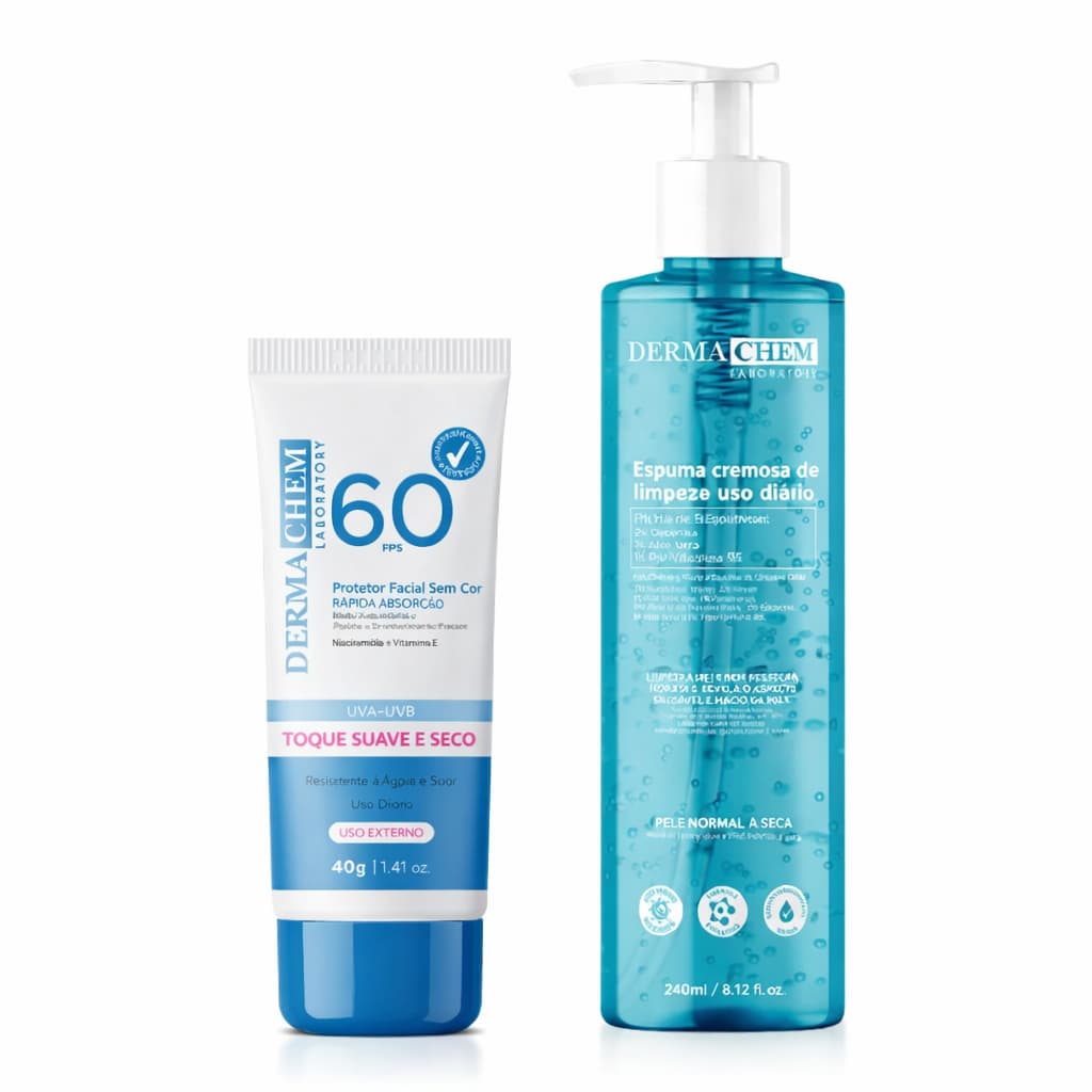 Kit Dermachem Protetor Solar Facial FPS60 e Espuma Cremosa Sabonete Uso Diario 200ml