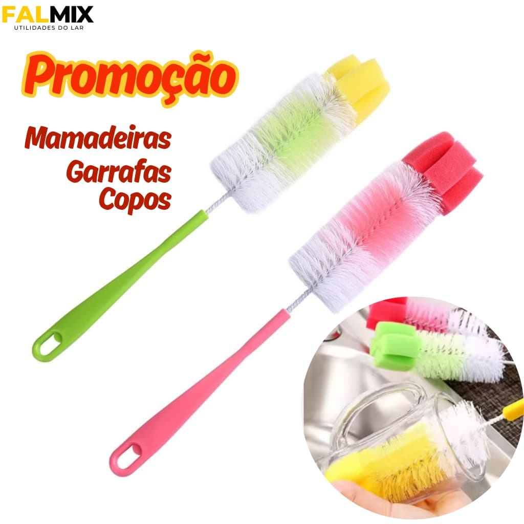 Escova para Mamadeira Garrafa Copo Térmico Squeeze com Esponja