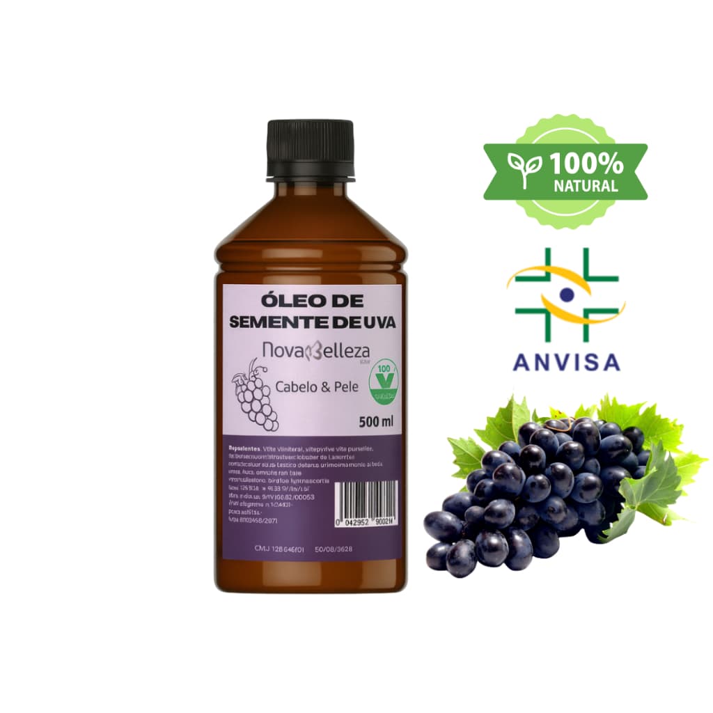 Óleo Vegetal de Semente de Uva para Umectação Capilar 100% Puro Prensado a Frio 500ml
