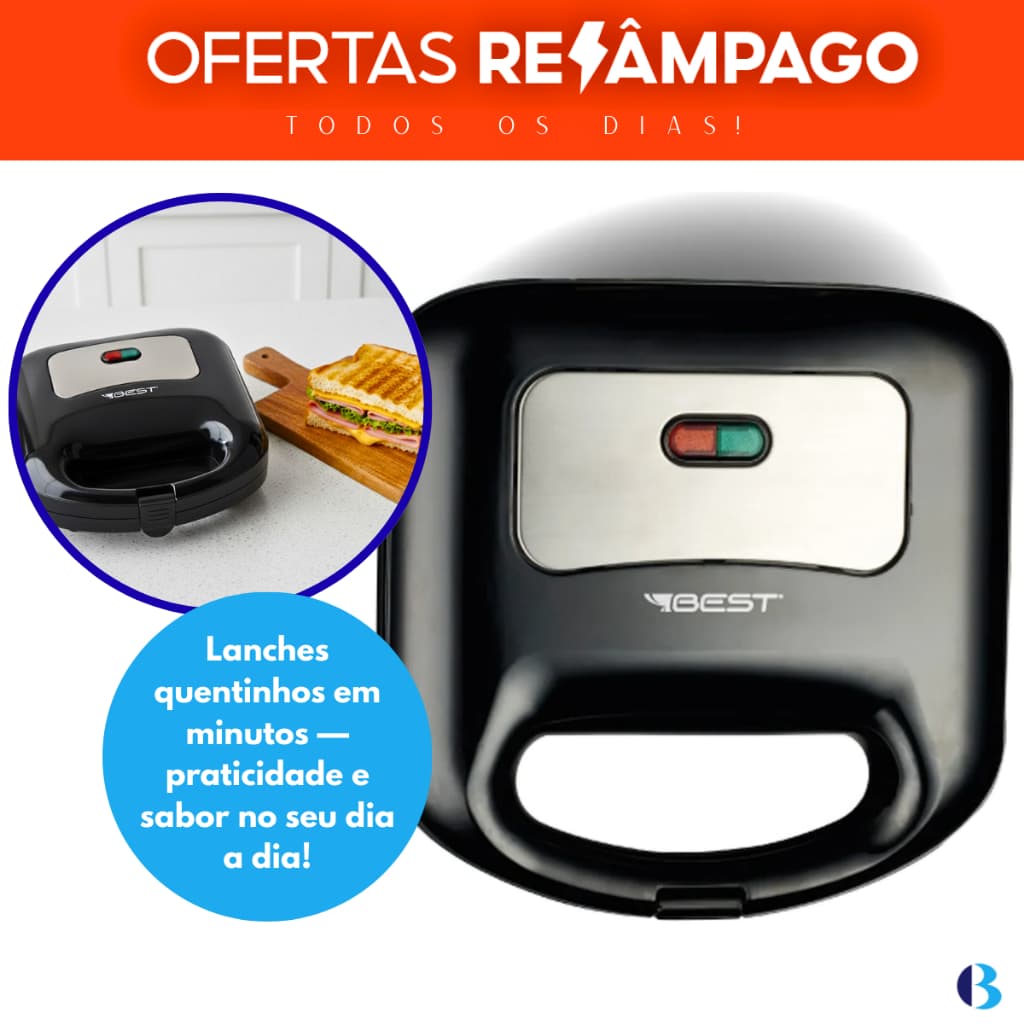 Sanduicheira Mini Grill Best Preta E Inox 127V - Compacta E Antiaderente, Prepare Lanches Rápidos!