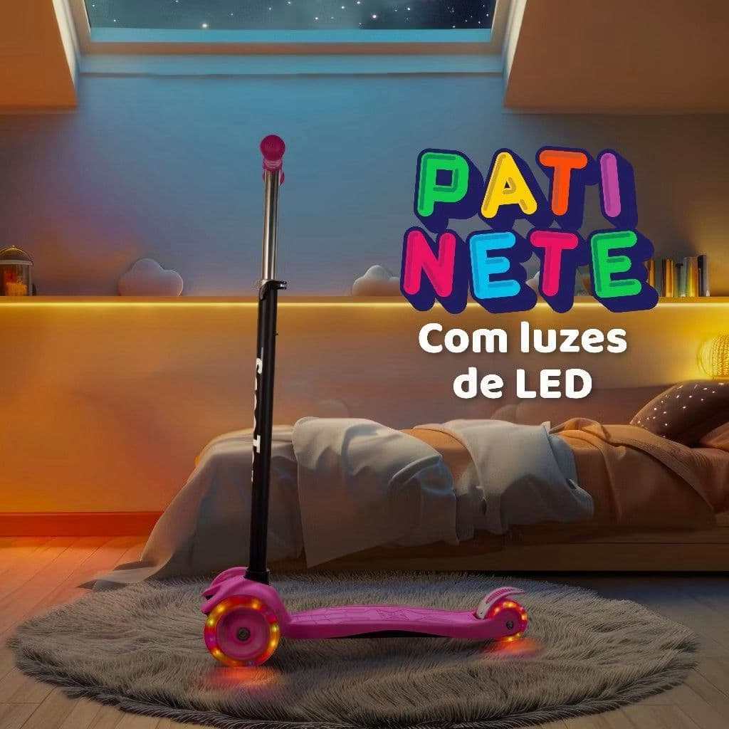 Patinete Infantil 4 Rodas Luz LED Ajustável Menino Menina Cores Variadas Até 70kg design moderno e estrutura resistente
