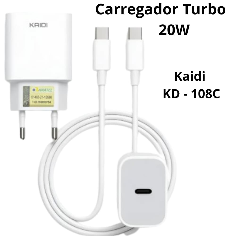 Carregador Tipo C Turbo Kaidi KD-108C Cor Branco