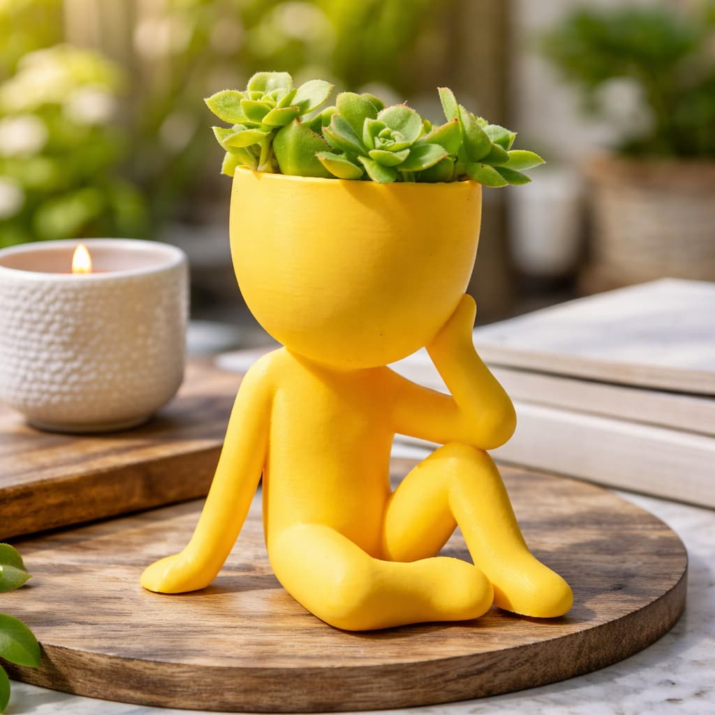 Vaso Decorativo Boneco Pensativo cachepo Estilo Minimalista Suculentas Estante Escritório casa mesa consultório médico