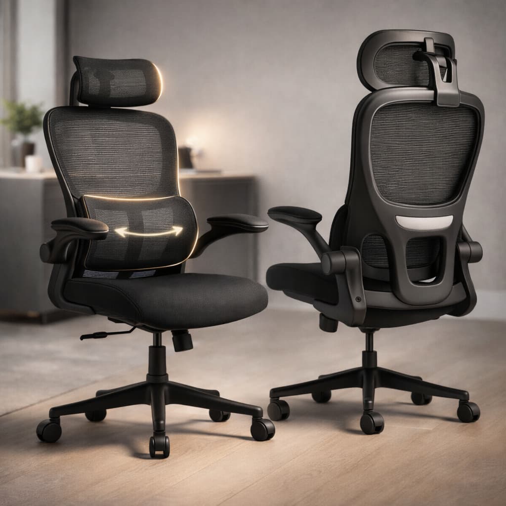 Cadeira de Escritório Ergonômica Giratória Executiva com Regulagem Apoio Lombar