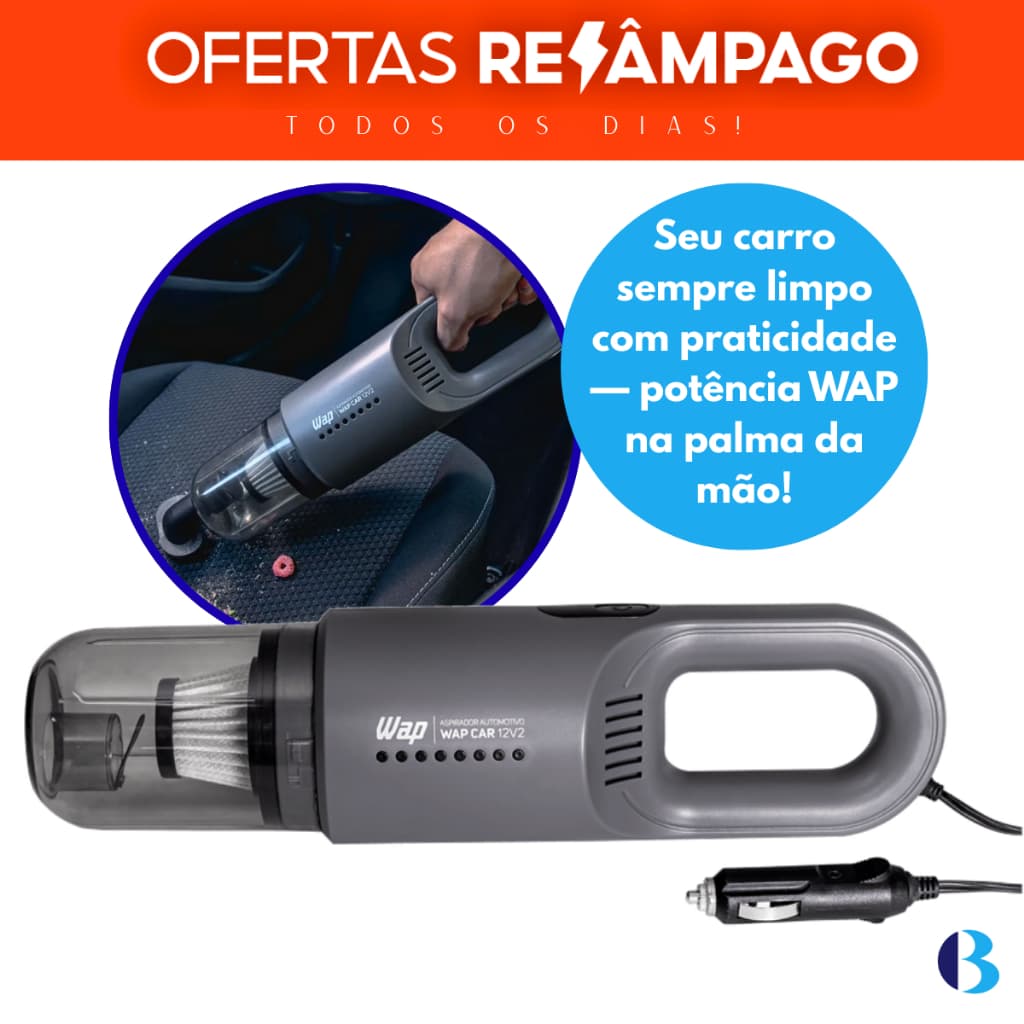 Aspirador Automotivo Portátil WAP Car 12V2 180W - Compacto E Potente, Para Limpeza Interna do Carro!