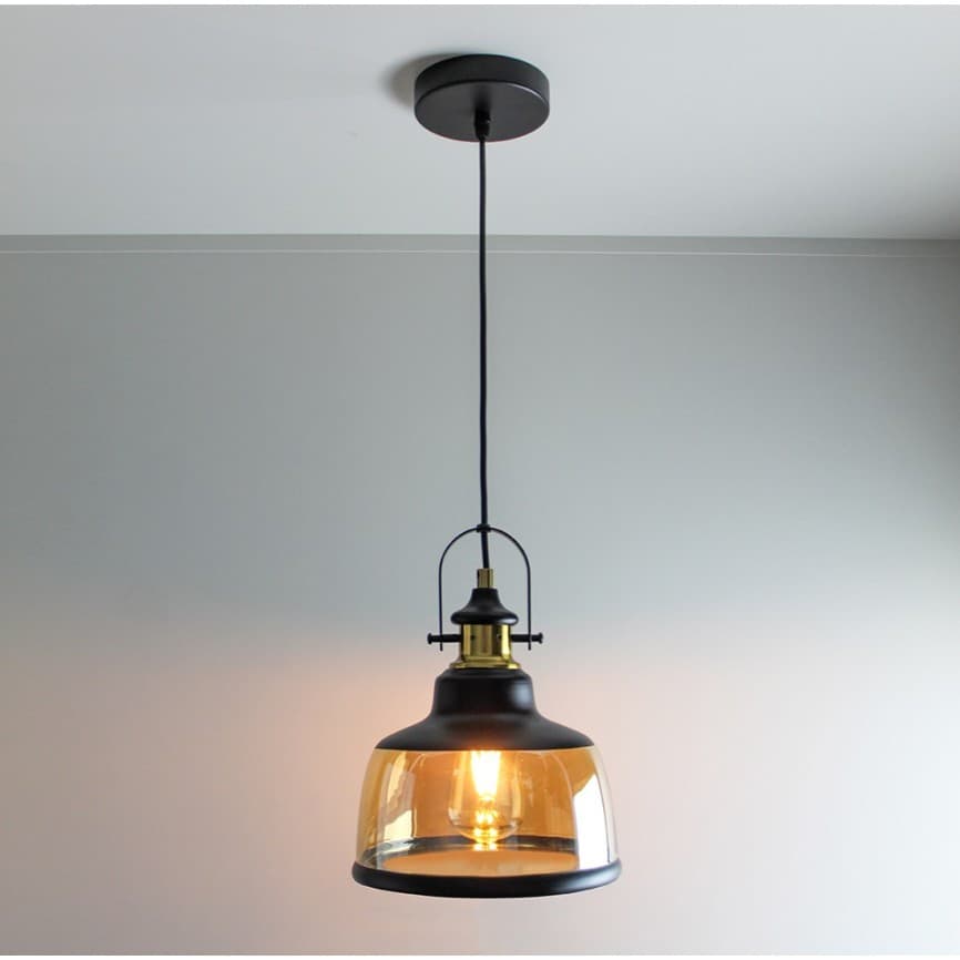 Pendente Lustre Luminária Soho Vintage Ambar Preto E27 Blumenau Âmbar/preto Vidro/aço 127/220v