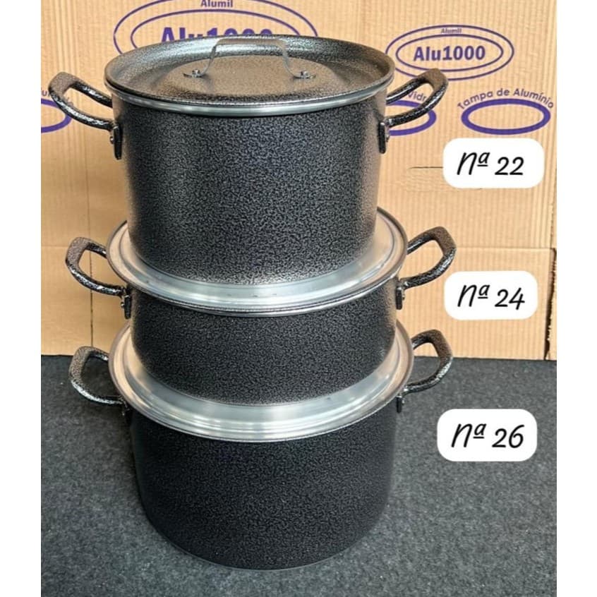 Jogo de Panelas Caldeirão Alumínio Kit 3 Peças ideal para Feijoada Polidos e Coloridos + Brinde