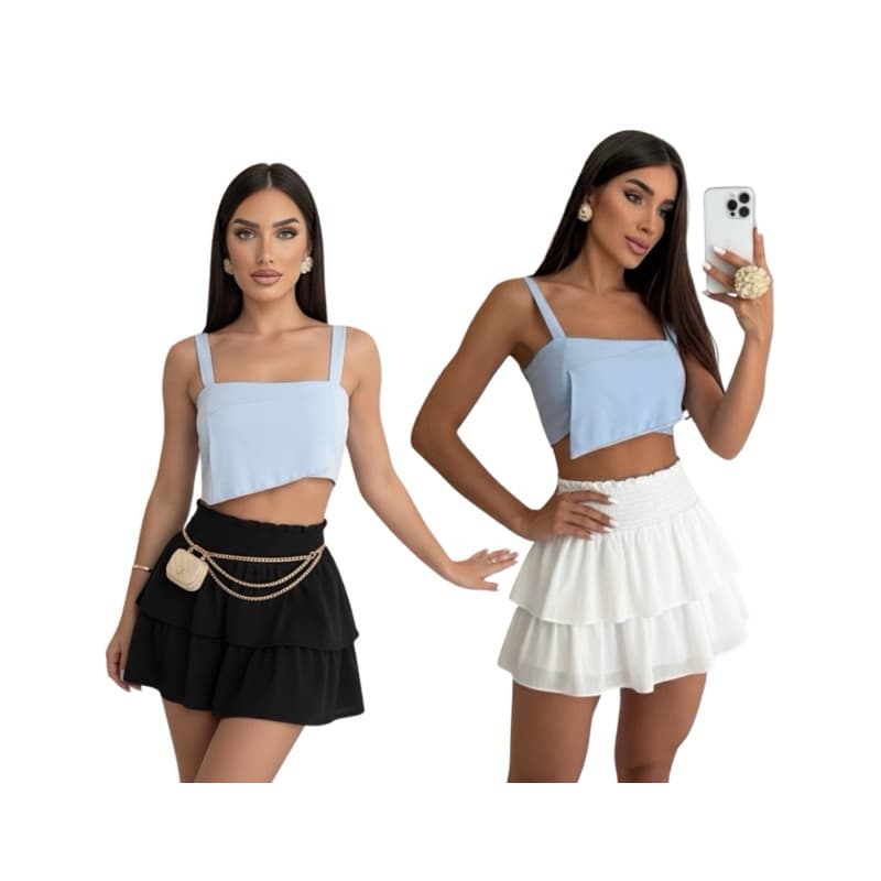 Saia Ruffle Babado lastex curta