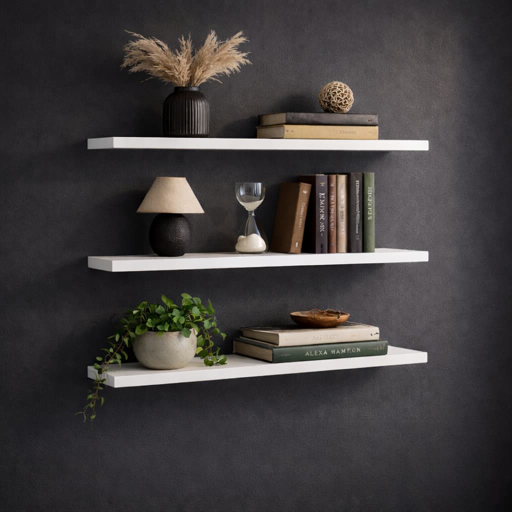 Kit Prateleira premium MDF 15 x 60/40 - Branco - Amadeirado - Crua - Nicho Decoração Quarto Banheiro Escritório