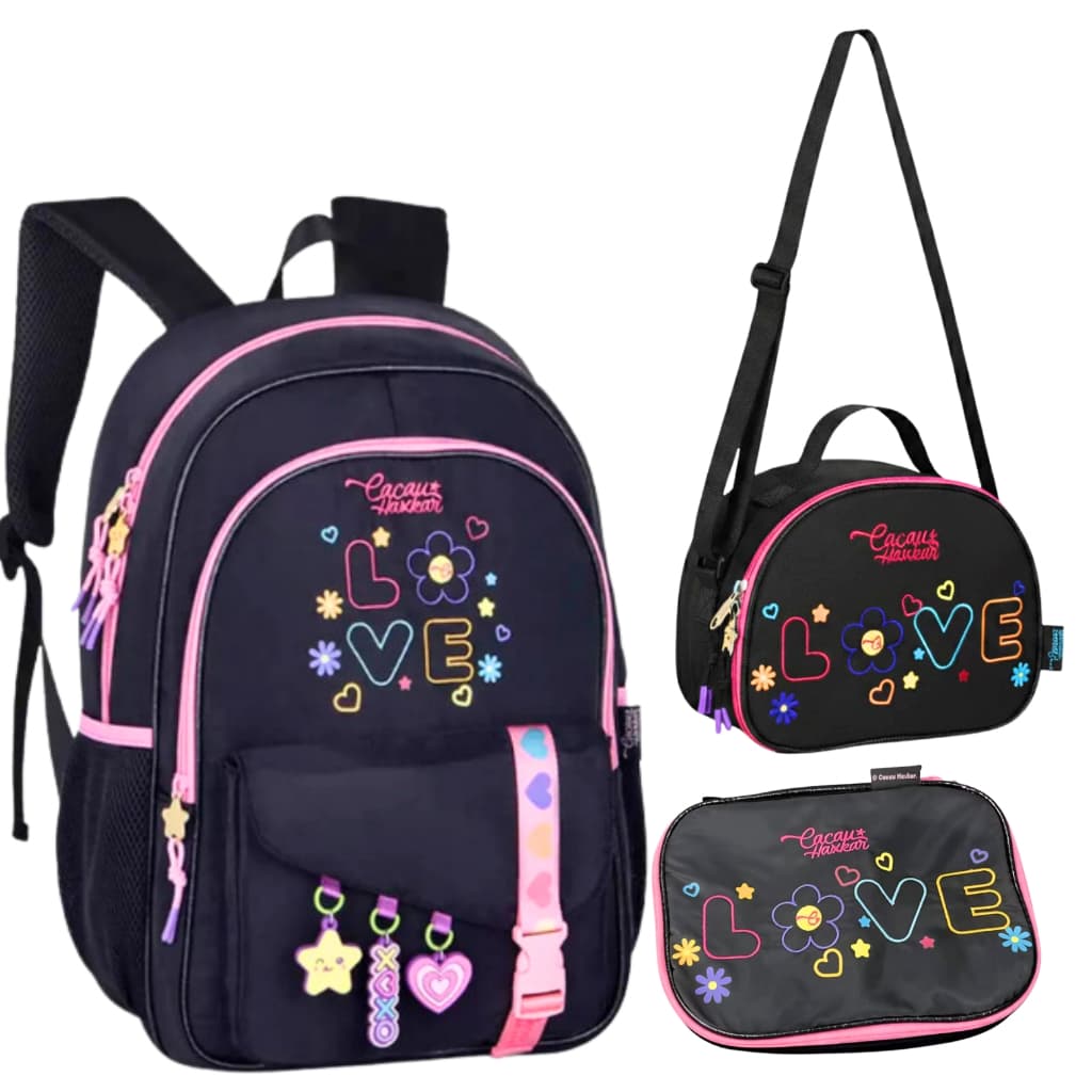 Kit Mochila Lancheira e Estojo Cacau Haxkar YouTube Infantil Oficial