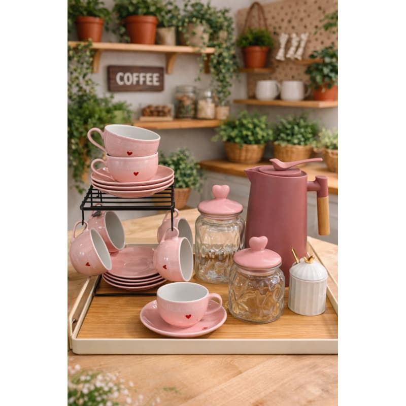 Cantinho do café rosa completo xícara pote garrafa Home decor