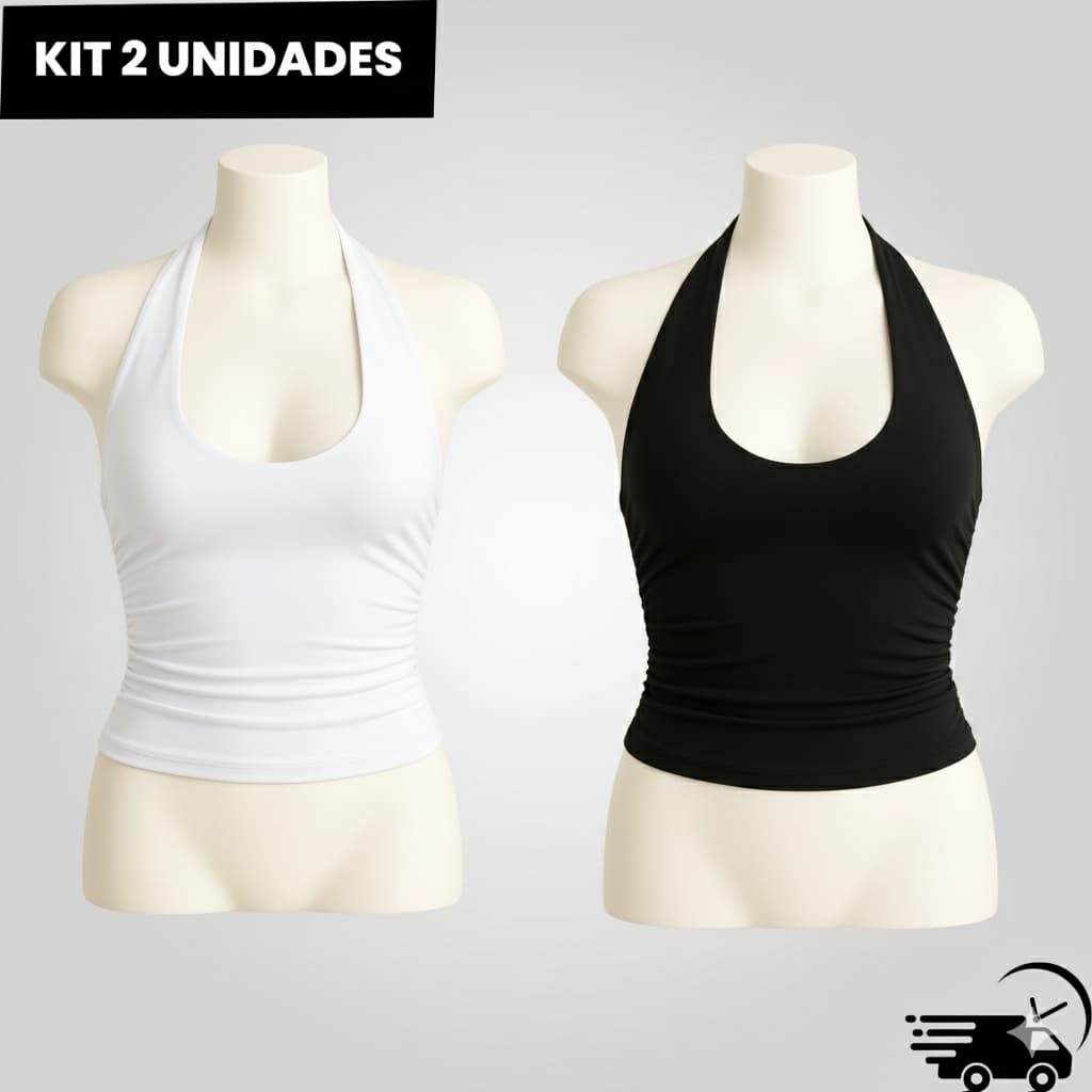 Kit 2 Cropped Feminino Frente Única Costa Nua Franzido Justo Fashion