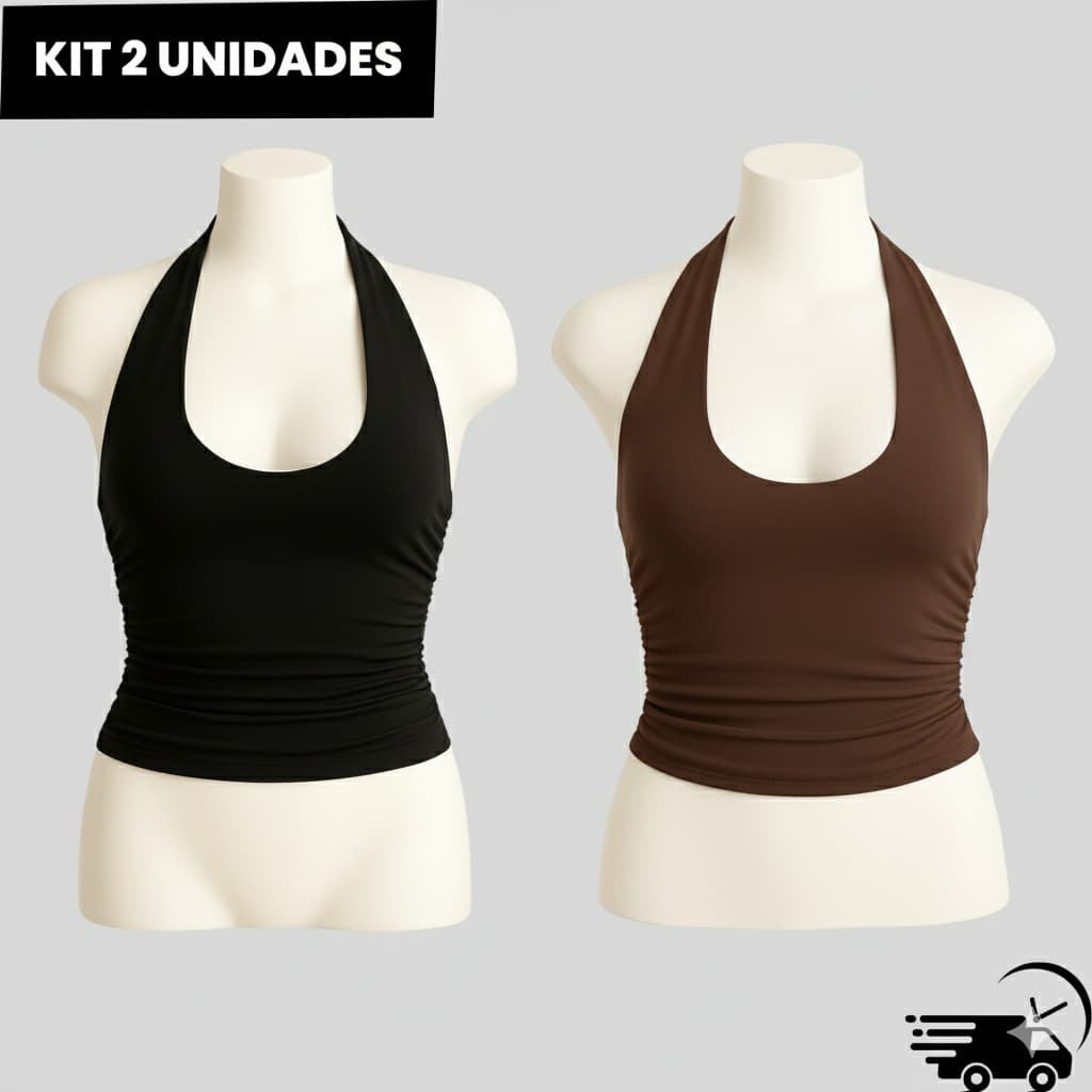 Kit 2 Blusa Cropped Feminino Frente Única Franzido Justo Moda Verão