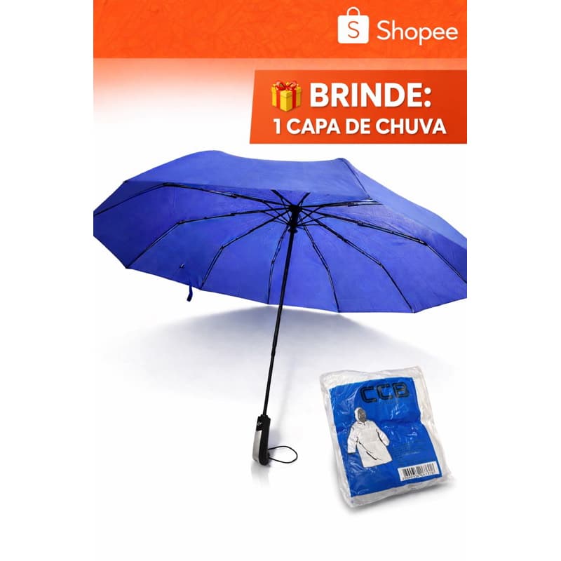 guarda Chuva Automático Brinde uma capa de chuva Proteção Sombrinha Reforçado Resistente compacto abre fecha 10 varetas.