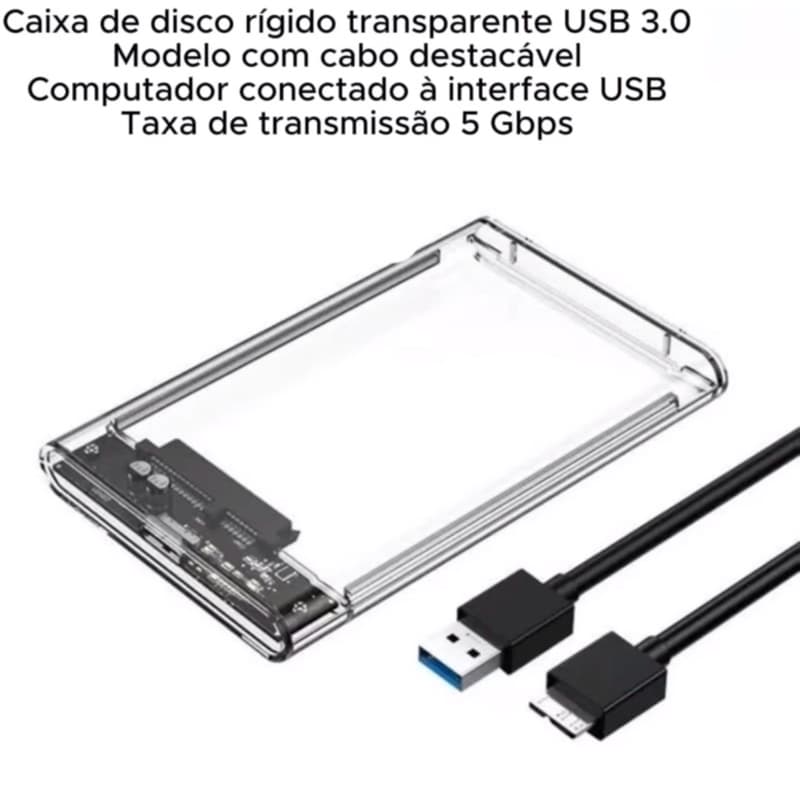Case Externa para SSD/HD SATA 2.5 transparente com USB 3.0