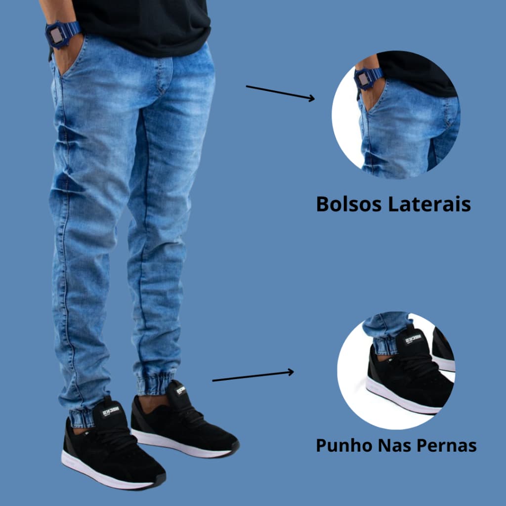 Calça Jogger Masculina Jeans Sarja Com Punho Elastico Lycra